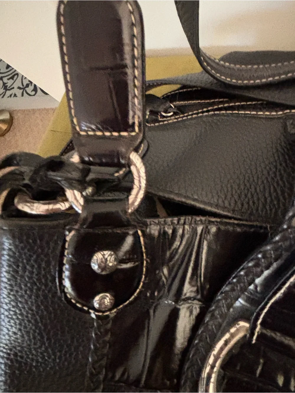 Brighton Black Croc-Accent Shoulder Bag with Silver Buckle